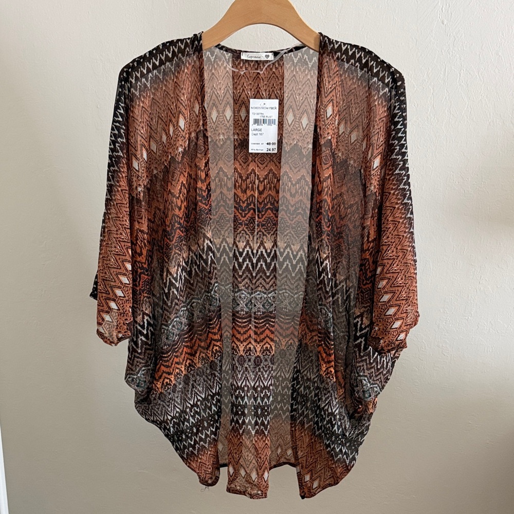 New with tags. Lightweight Print Kimono - Black & Brown
